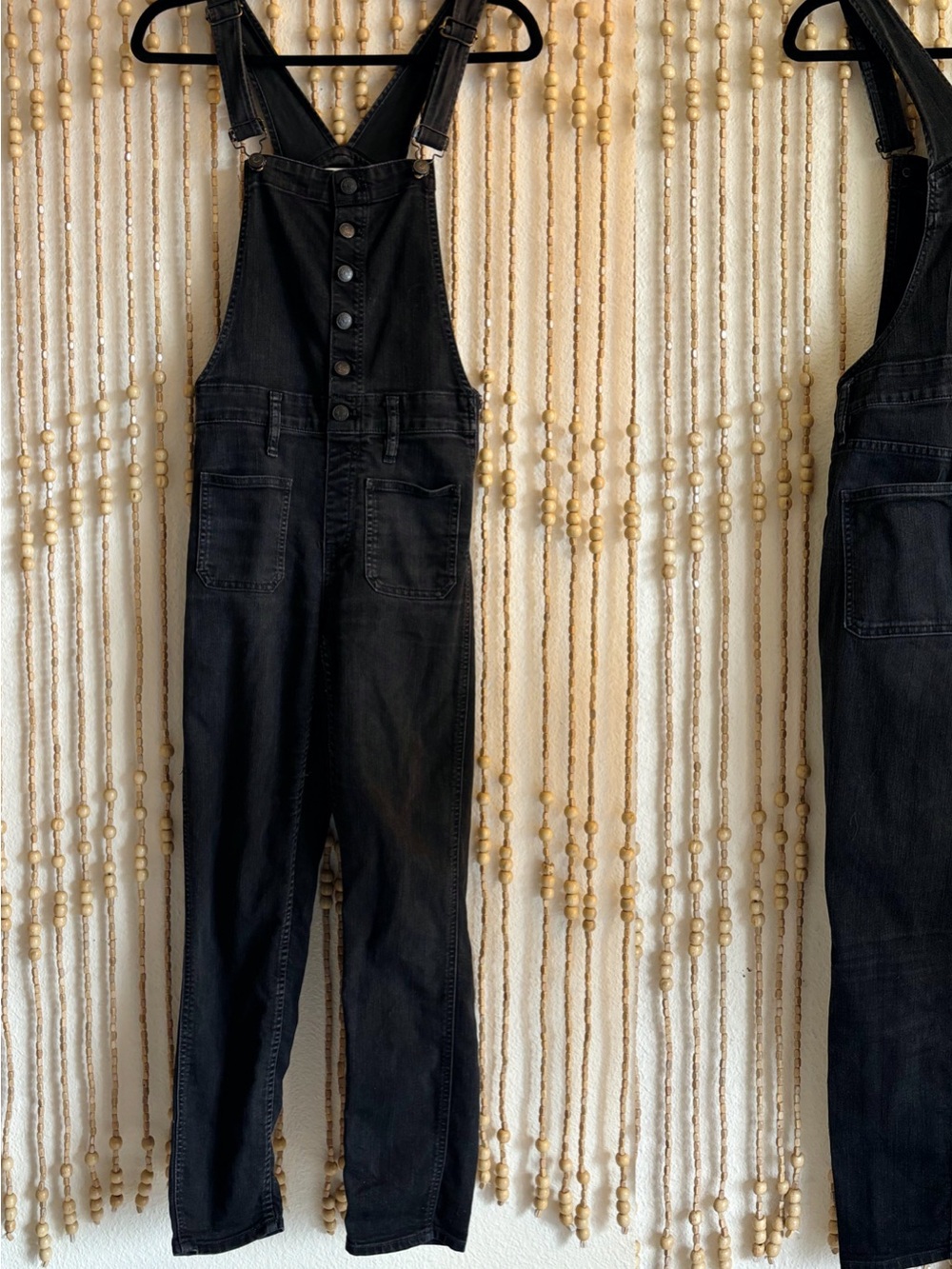 Madewell Button Down Front Black Contemporary Goth Denim Stretch Skinny Overalls